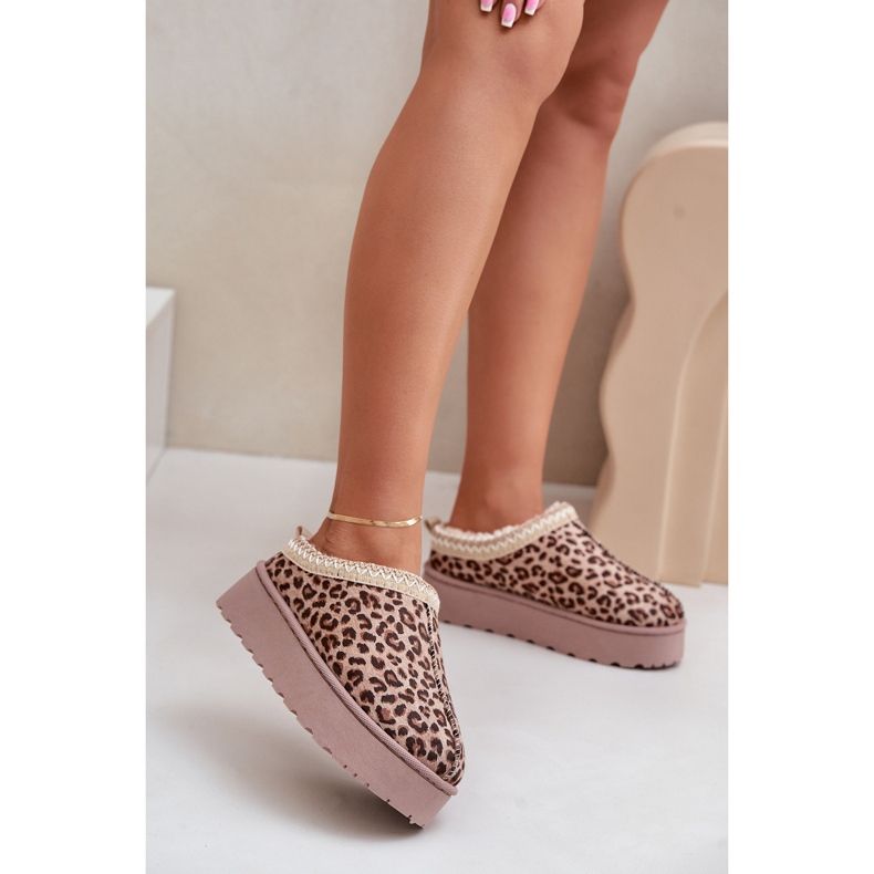 Botas femininas de neve com plataforma isoladas com pele de leopardo, marrom, Remenia 2