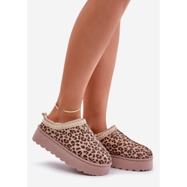 Botas femininas de neve com plataforma isoladas com pele de leopardo, marrom, Remenia castanho 1