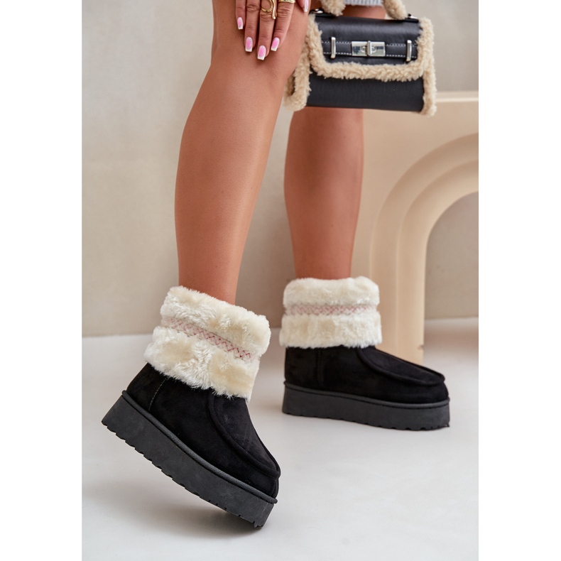 Botas femininas de neve com plataforma com pele e estampa, Deepanti preta preto 1