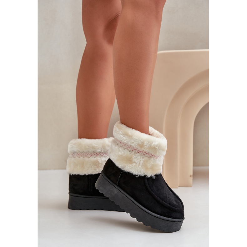 Botas femininas de neve com plataforma com pele e estampa, Deepanti preta preto 2
