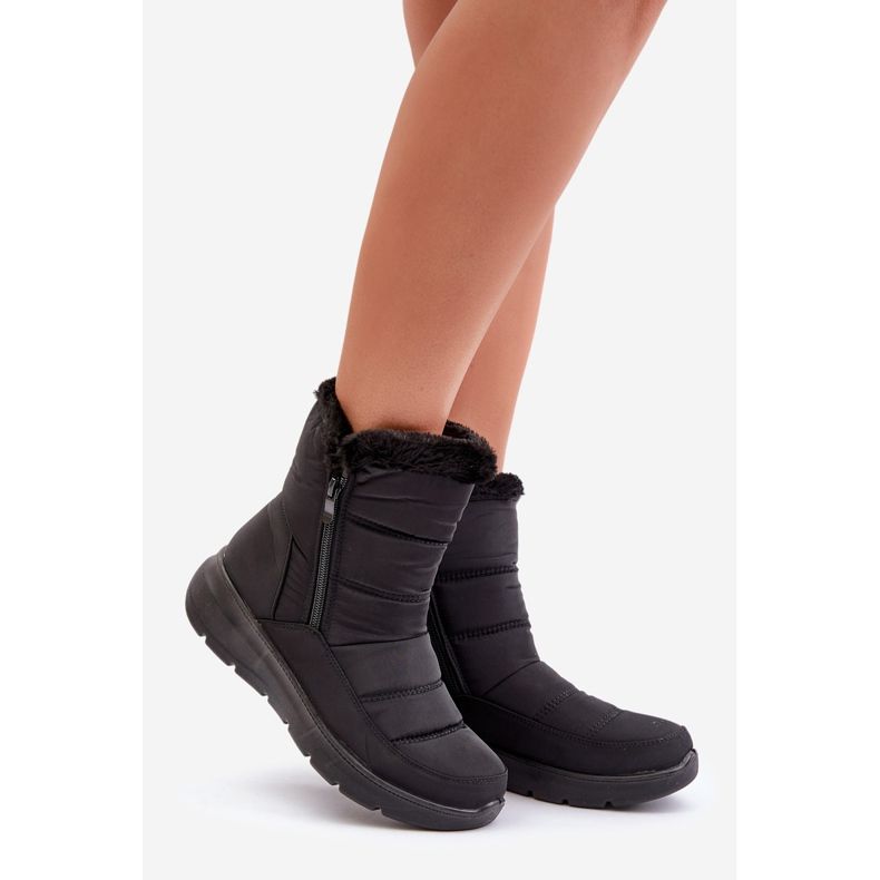 Botas de neve femininas pretas Dritane com zíper e pele preto 1