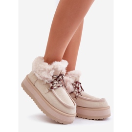 Botas femininas de neve com plataforma baixa e pele, Neathren bege claro 1
