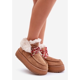 Botas femininas de neve com plataforma baixa e pele de camelo Neathren marrom 1