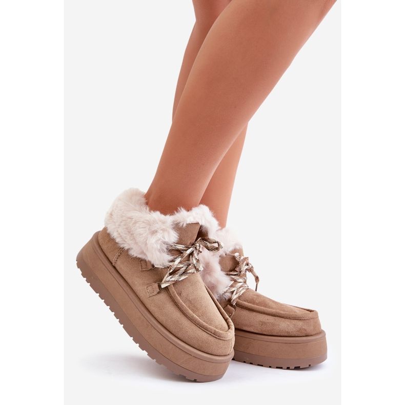Botas femininas de neve com plataforma baixa e pele, Neathren bege escuro 1