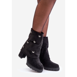 Botins decorados com cano levantado e salto alto, Preto Esadora 1