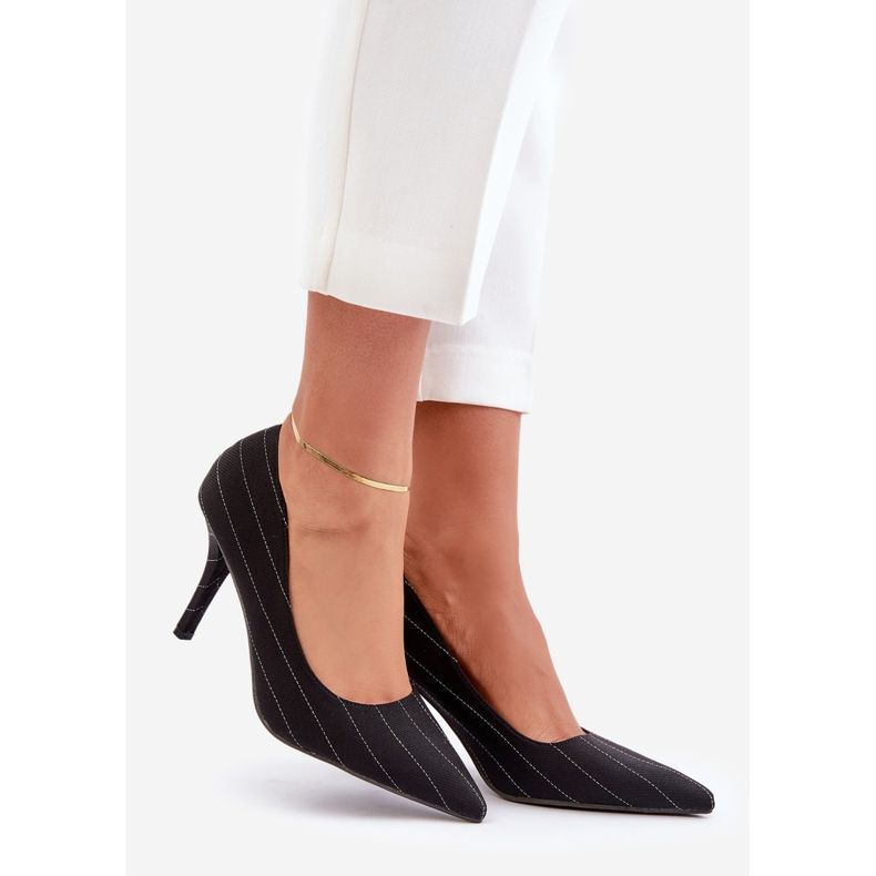Salto alto feminino em tecido listrado preto Tifidra preto 1