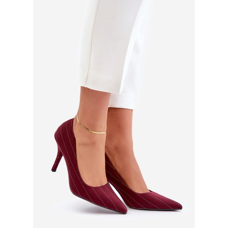Salto alto feminino em tecido listrado Borgonha Tifidra vermelho 1