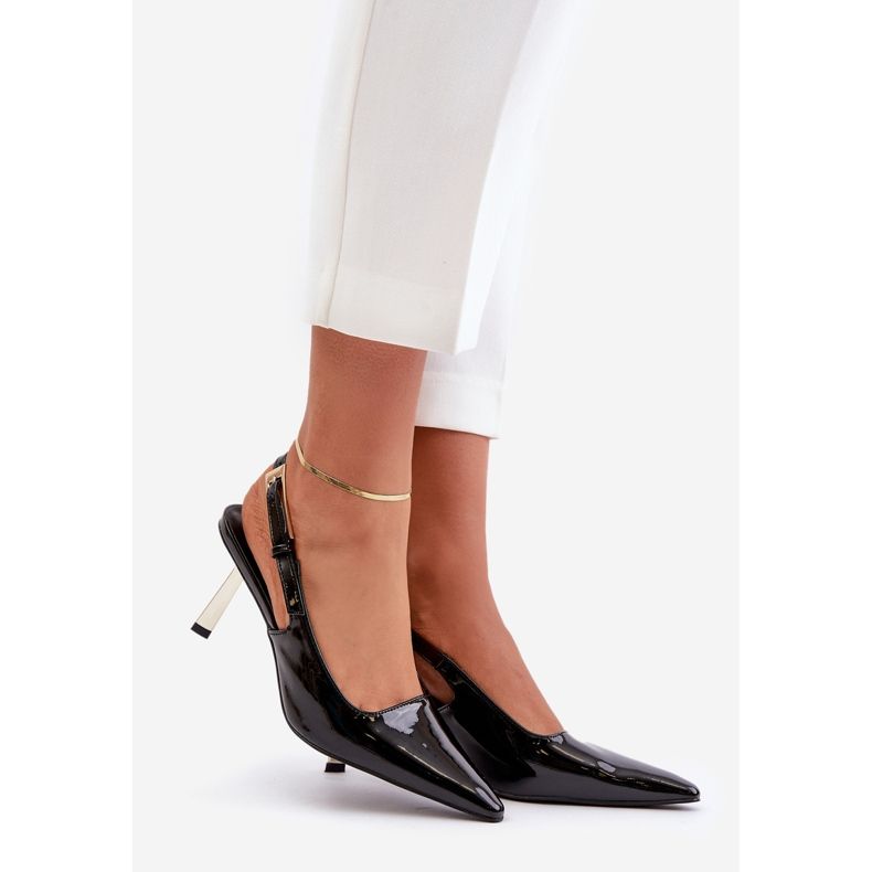 Salto alto envernizado com salto aberto, Preto Filona 1