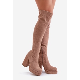 Botas acima do joelho Nadelian bege com salto alto e plataforma 1