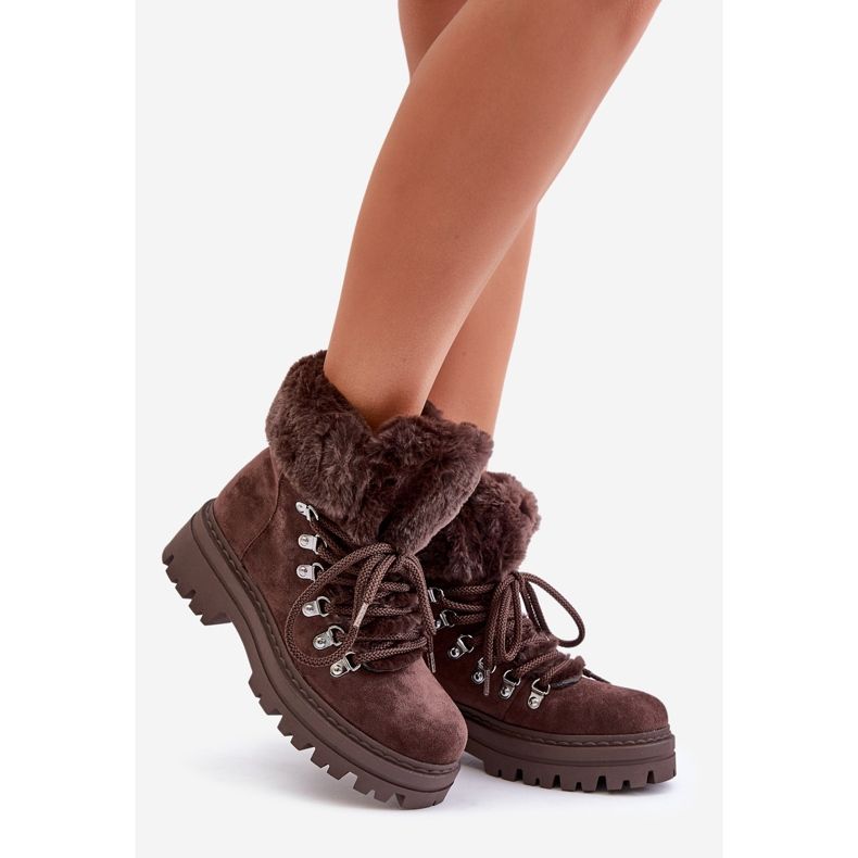 Armadilhas femininas com cadarço e pele, marrom escuro Vamínia 1