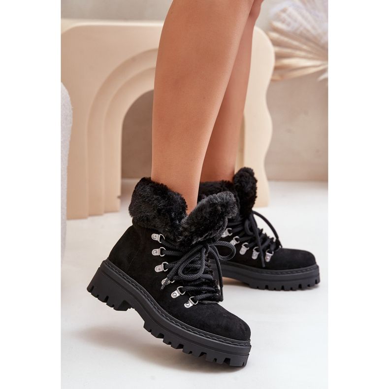 Armadilhas femininas com cadarço e pele, Vamínia Preta preto 2 Armadilhas femininas com cadarço e pele, Vamínia Preta preto 2