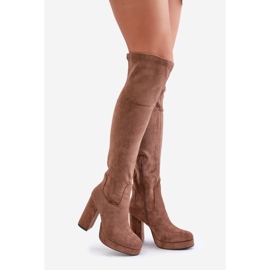 Botas de salto alto e plataforma com parte superior acima do joelho Eco Camurça Bege Escuro Zistaria 1