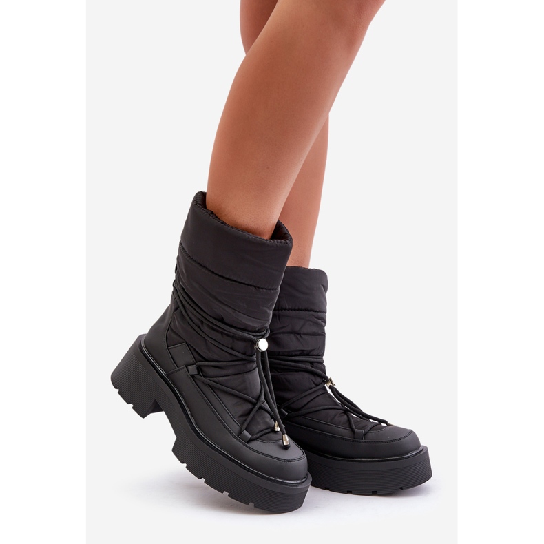 Botas de neve femininas Seandriel pretas com plataforma e salto plano preto 1