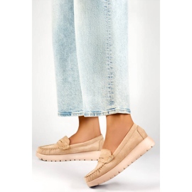 Mocassins femininos com sola grossa, camurça bege 24-21338BE 2