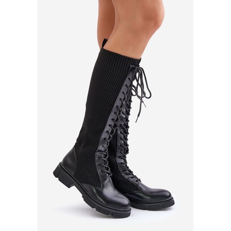Botas Vamilena Pretas com Cadarço e Parte Superior Elástica preto 1