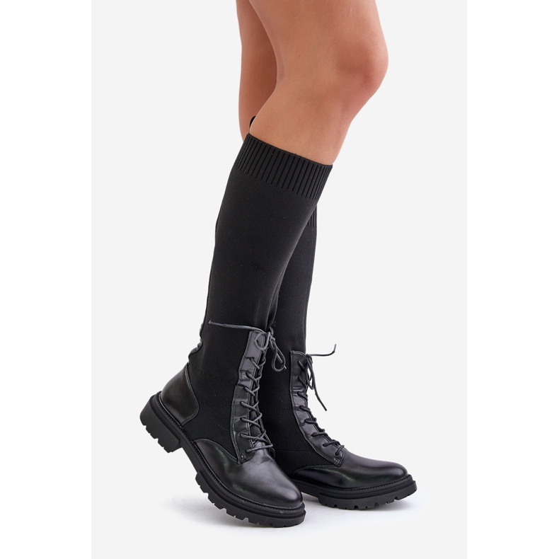 Botas pretas Iranel slip-on com cano em meia preto 1