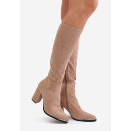Botas Eco Suede com salto bloco, Bege Batirae 1