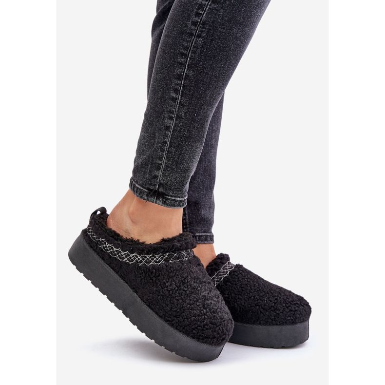 Botas de neve com plataforma de pele de carneiro Mesirra pretas com pele preto 1