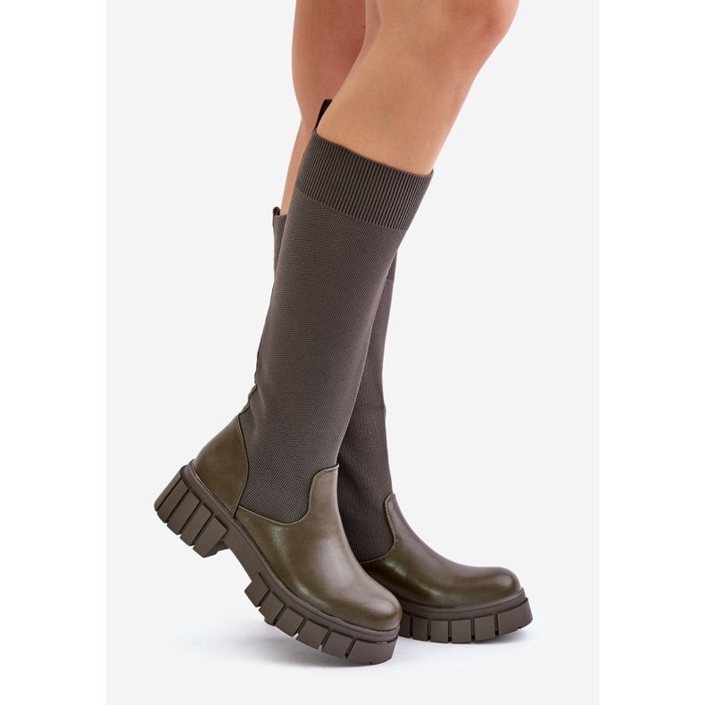 Botas com cano flexível e salto plano, Mesidra verde escuro 1