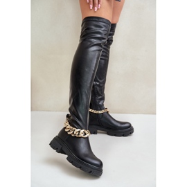 Botas rasas acima do joelho com corrente Pemeriana preto 1