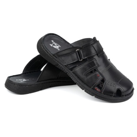 Chinelos de couro masculino KAMPOL Polskie stogie 221KAM preto 2
