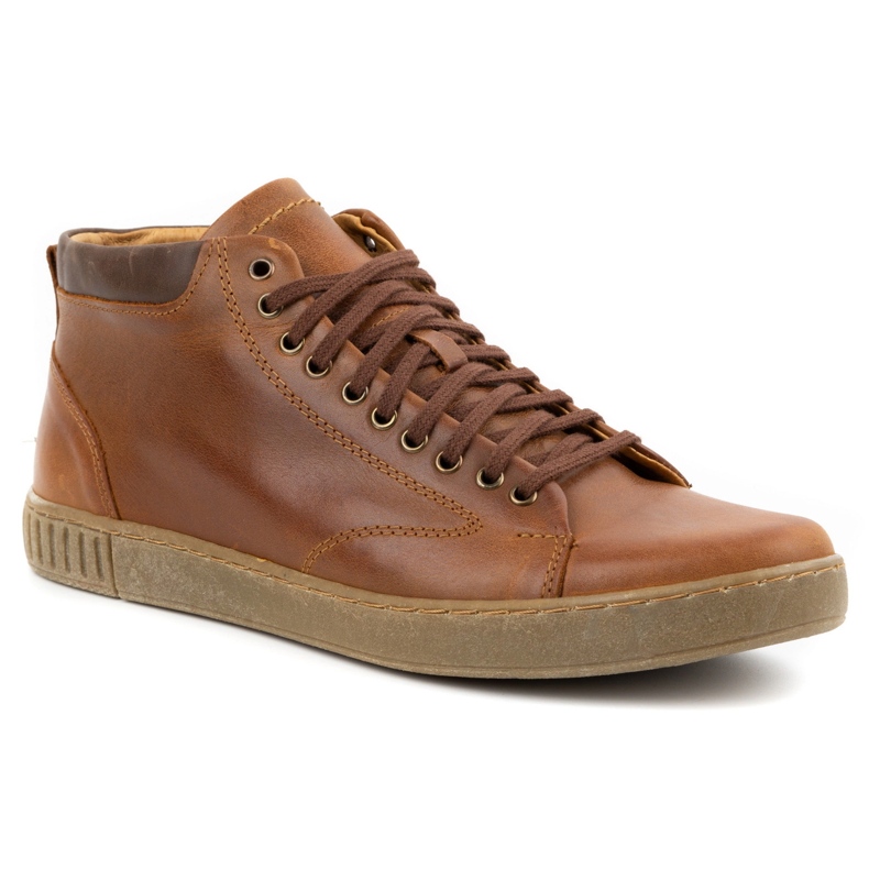 Polbut Sapatos masculinos de couro Botins 2108sw camelo marrom 2