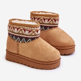 Botas infantis de neve deslizantes com inserção estampada, isoladas com pele de camelo Mirirae bege 1