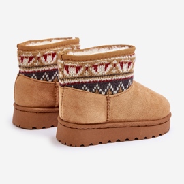 Botas infantis de neve deslizantes com inserção estampada, isoladas com pele de camelo Mirirae bege 2