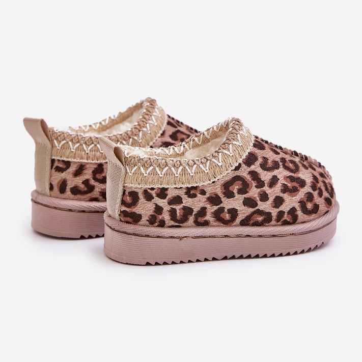 Botas infantis de neve com estampa de leopardo na plataforma, quentes com pelo, marrom Vilabria bege 1