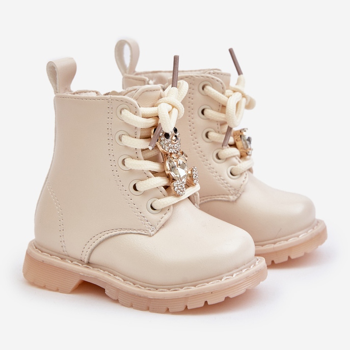 Botins infantis isolados com ursinho de pelúcia e zíper, Beige Enchanta bege 1