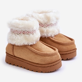 Botas de neve infantis com pele e padrão Camel Melefia bege 1
