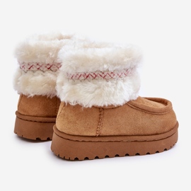 Botas de neve infantis com pele e padrão Camel Melefia bege 2