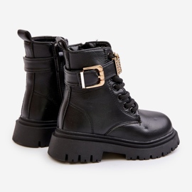 Botas quentes de couro ecológico para meninas com alça decorativa, pretas Gilian preto 2 Botas quentes de couro ecológico para meninas com alça decorativa, pretas Gilian preto 2