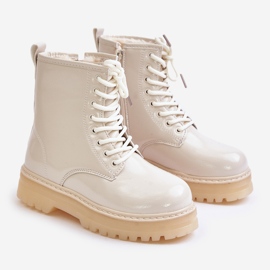 Botas envernizadas isoladas para meninas com zíper, Bege Novita 1 Botas envernizadas isoladas para meninas com zíper, Bege Novita 1