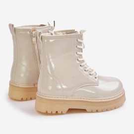 Botas envernizadas isoladas para meninas com zíper, Bege Novita 2 Botas envernizadas isoladas para meninas com zíper, Bege Novita 2