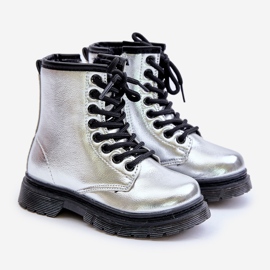 Botas isoladas femininas, prata envernizada, com zíper, Novita 1