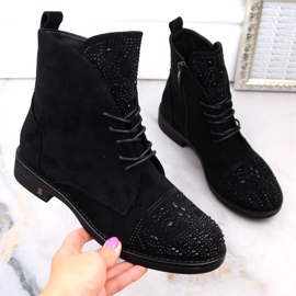 Botas com zircões Potocki W WOL176 pretas preto 2