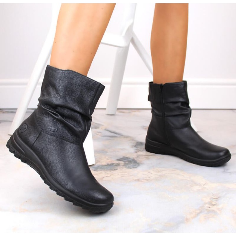 Botas impermeáveis ​​de couro isoladas com lã Rieker Tex W RKR617 preto 1