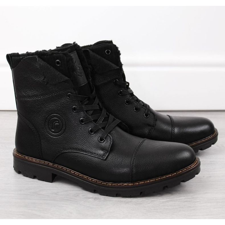 Botas de couro isoladas com lã Rieker M RKR296A pretas preto 1