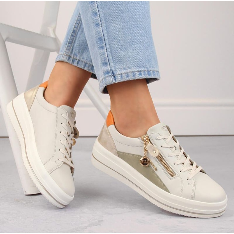 Rieker Sapatos confortáveis ​​de couro Remonte W RKR676, bege 1