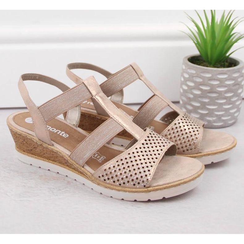 Rieker Sandálias confortáveis ​​de cunha Remonte W RKR667, ouro rosa 2