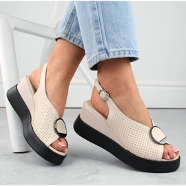 Sandálias de cunha perfuradas em couro Filippo W PAW530, bege 1