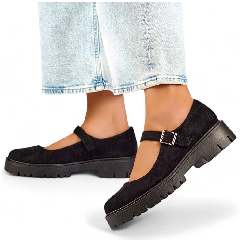 Sapatos femininos de camurça com fivela, pretos 2720-1B 1 Sapatos femininos de camurça com fivela, pretos 2720-1B 1