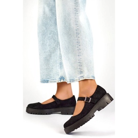 Sapatos femininos de camurça com fivela, pretos 2720-1B 2