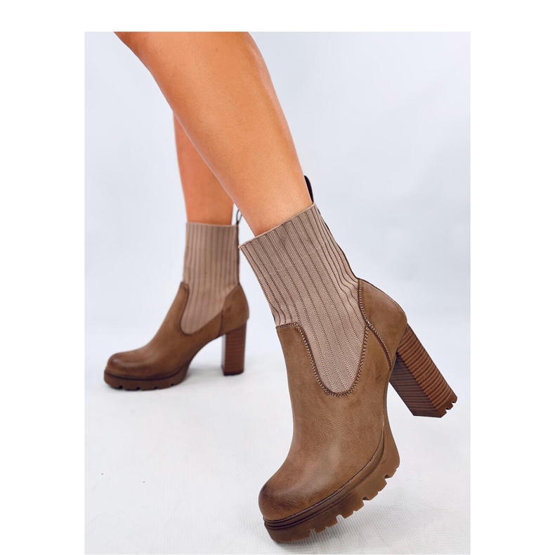 Botins de salto cáqui castanho 1