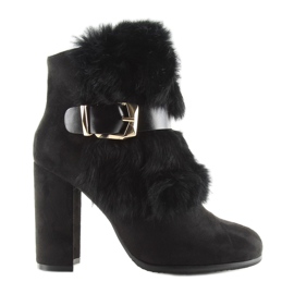 Botas pretas de salto alto com pele preta 1316 preta preto 1