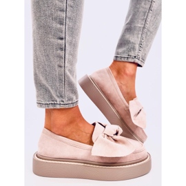 Mocassins femininos de camurça com laço, rosa 1