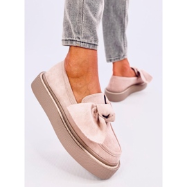 Mocassins femininos de camurça com laço, rosa 2