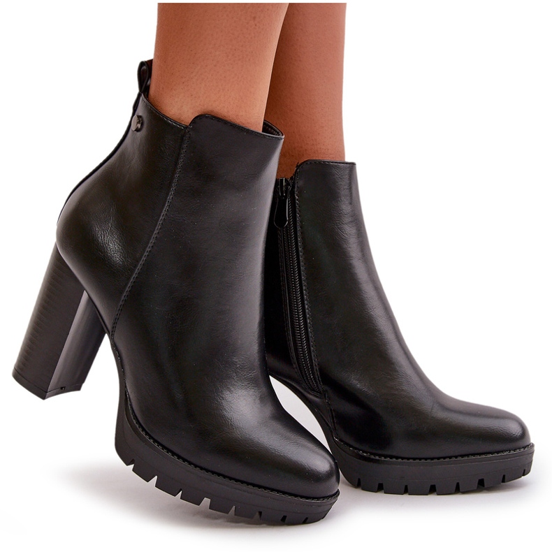 Botas femininas isoladas de salto alto, fechadas com zíper, pretas Bioria preto 5 Botas femininas isoladas de salto alto, fechadas com zíper, pretas Bioria preto 5