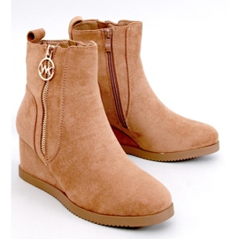Botas femininas de cunha com zíper camelo dourado castanho 1 Botas femininas de cunha com zíper camelo dourado castanho 1